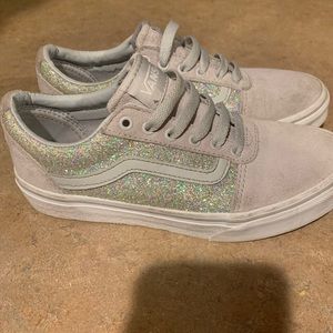 Girls Silver Glitter Vans